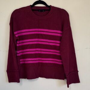 Marled Wine Sweater with Fuchsia Stripes